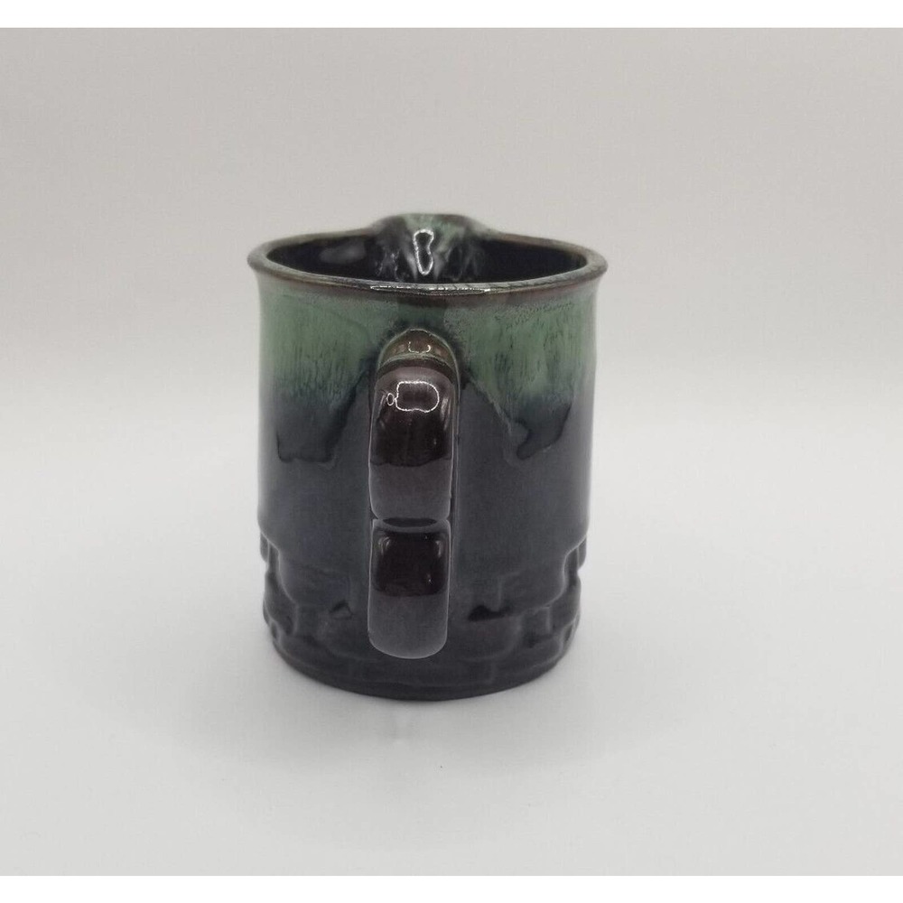 Vintage Japan Dark Brown Green Drip Glaze Trigger Handle Pottery Creamer Pitcher - Picture 2 of 9